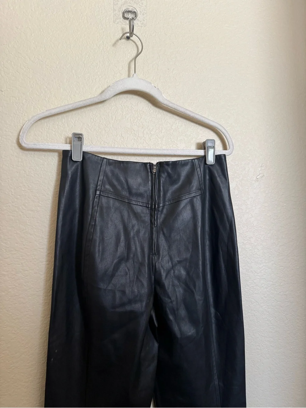 Free People Real Deal Slit Pants Size 28 Black Faux Leather Flare Boho NEW